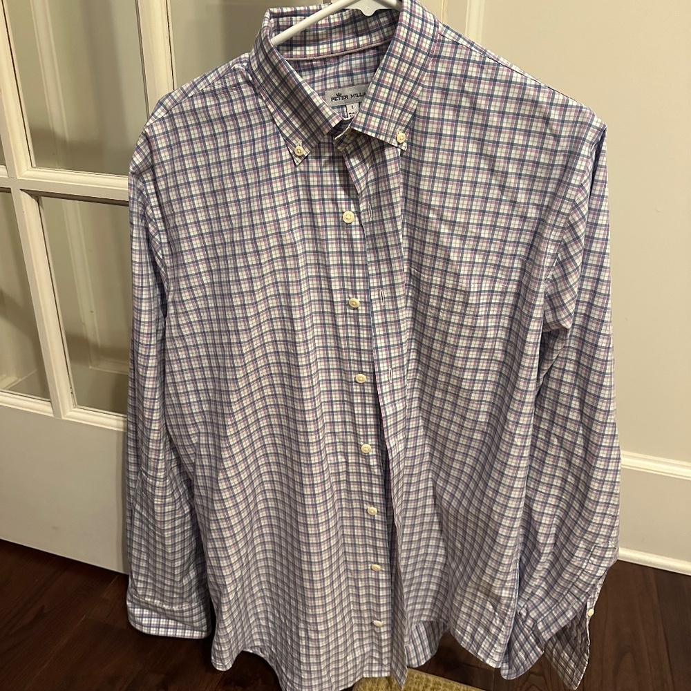 Peter Millar 100% Cotton Blue and Purple Dress Shirt Size L